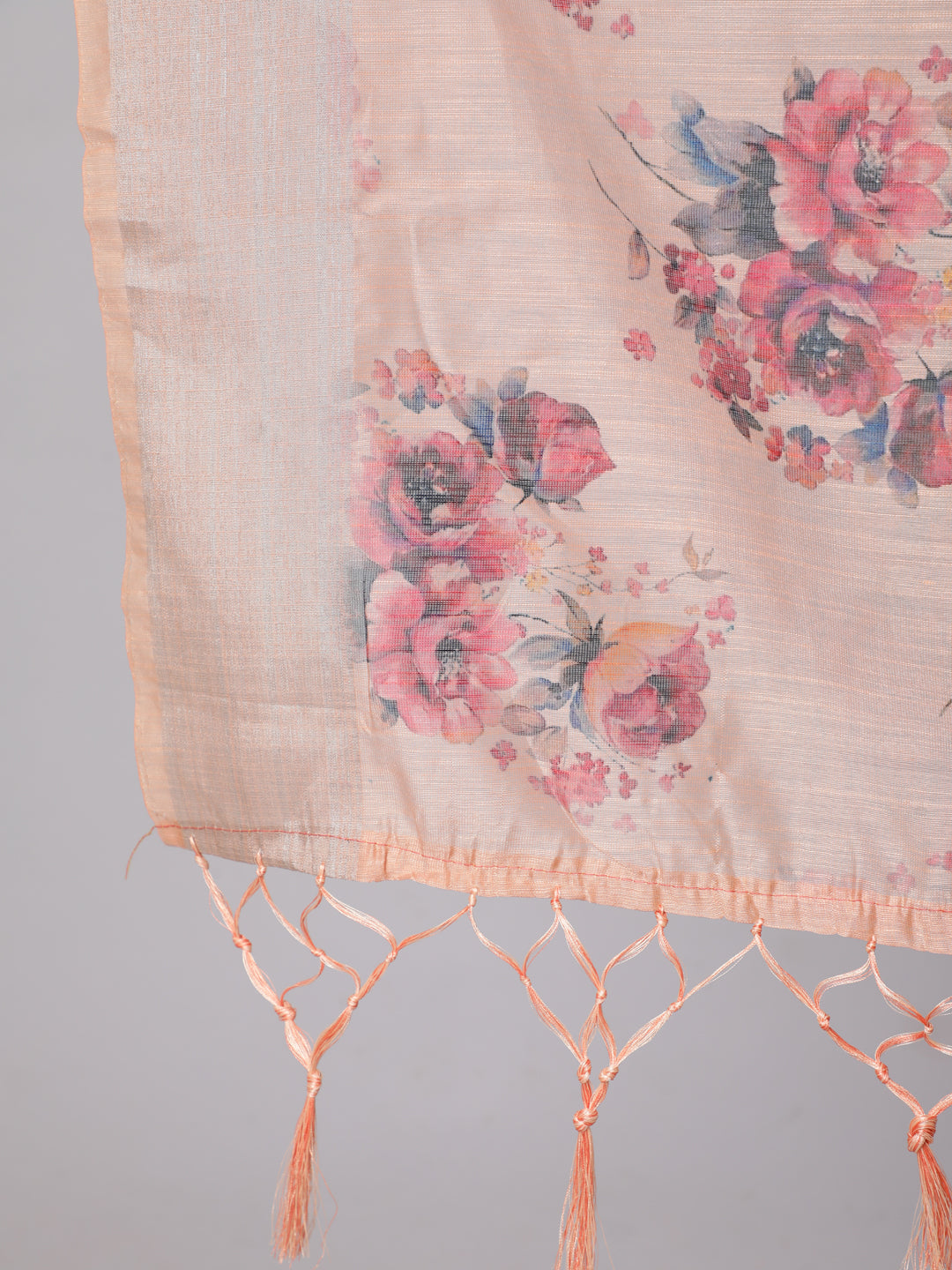 Peach Floral Print Saree With Blouse Piece