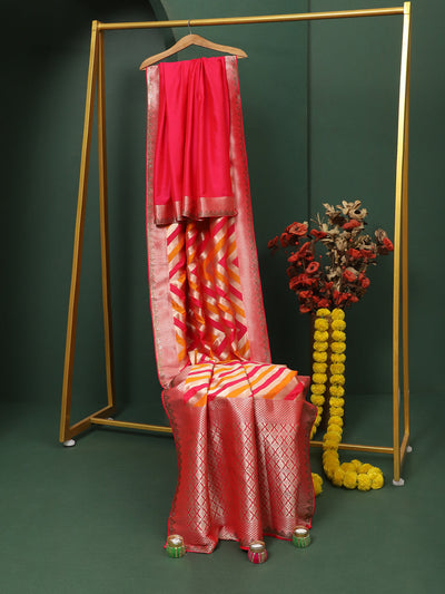 Pink & Mustard Jacquard Saree With Stone Work