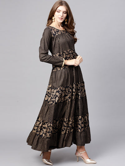 Black Gold Printed tiered Anarkali