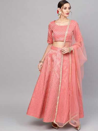 Peach Brocade Lehenga Choli With Dupatta