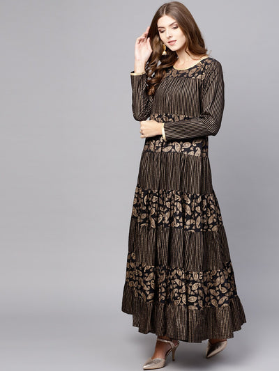 Black Gold Printed tiered Anarkali