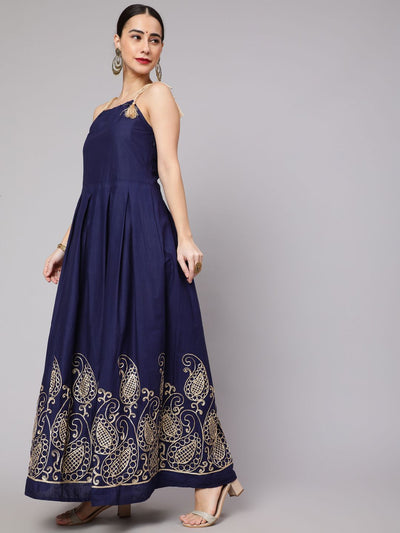 Navy Blue Embroidered Maxi Dress