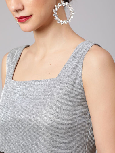 Silver & Black Embellished Layered Top With Palazzo