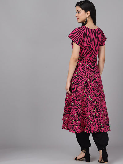 Magenta Printed A-Line Kurta