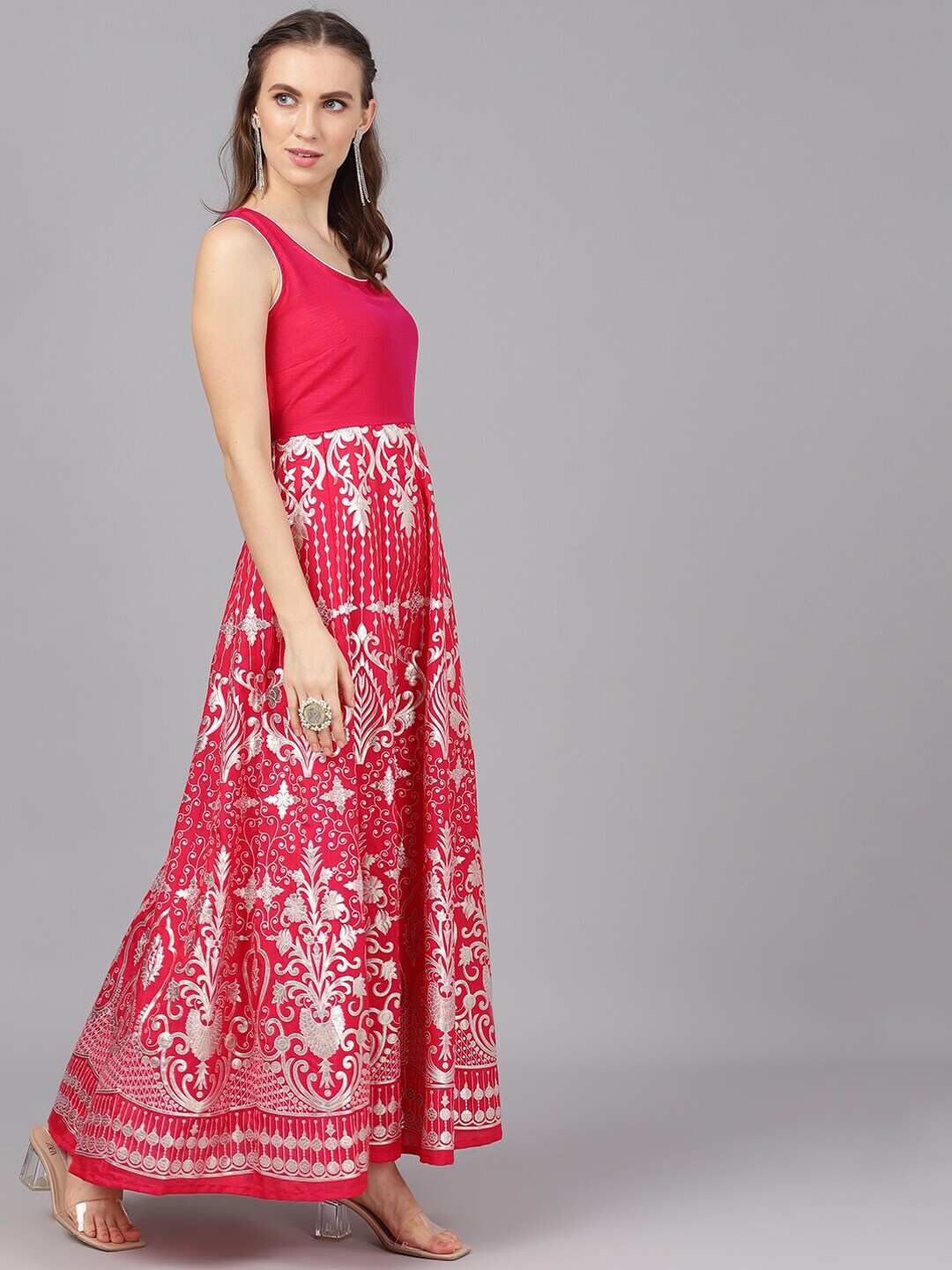 Pink Sleeveless Flared Maxi Dress