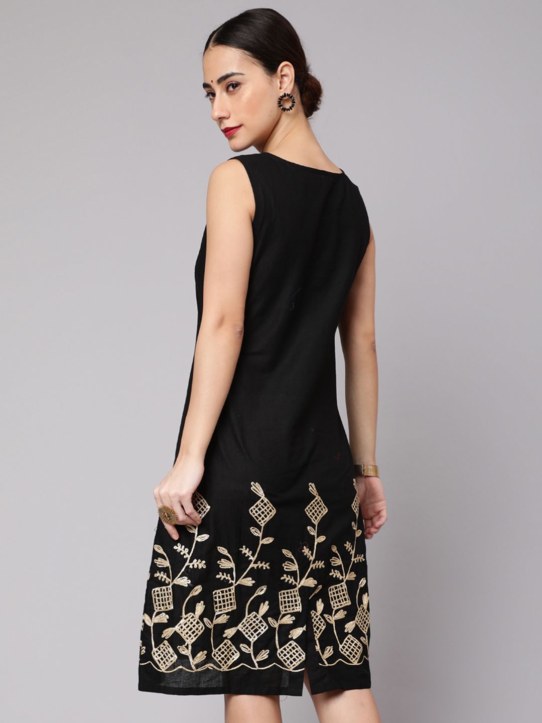 Black Midi Dress with Gota Embroidery