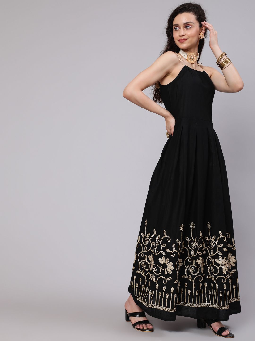 Black Floral Embroidered Maxi Dress