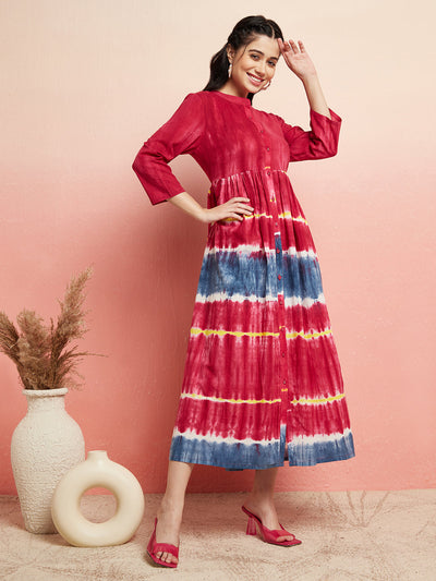 Maroon Tie & Dye Button Down Dress