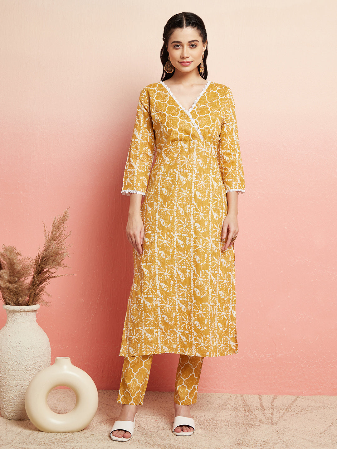 Mustard Printed Lurex Work Couple Combo