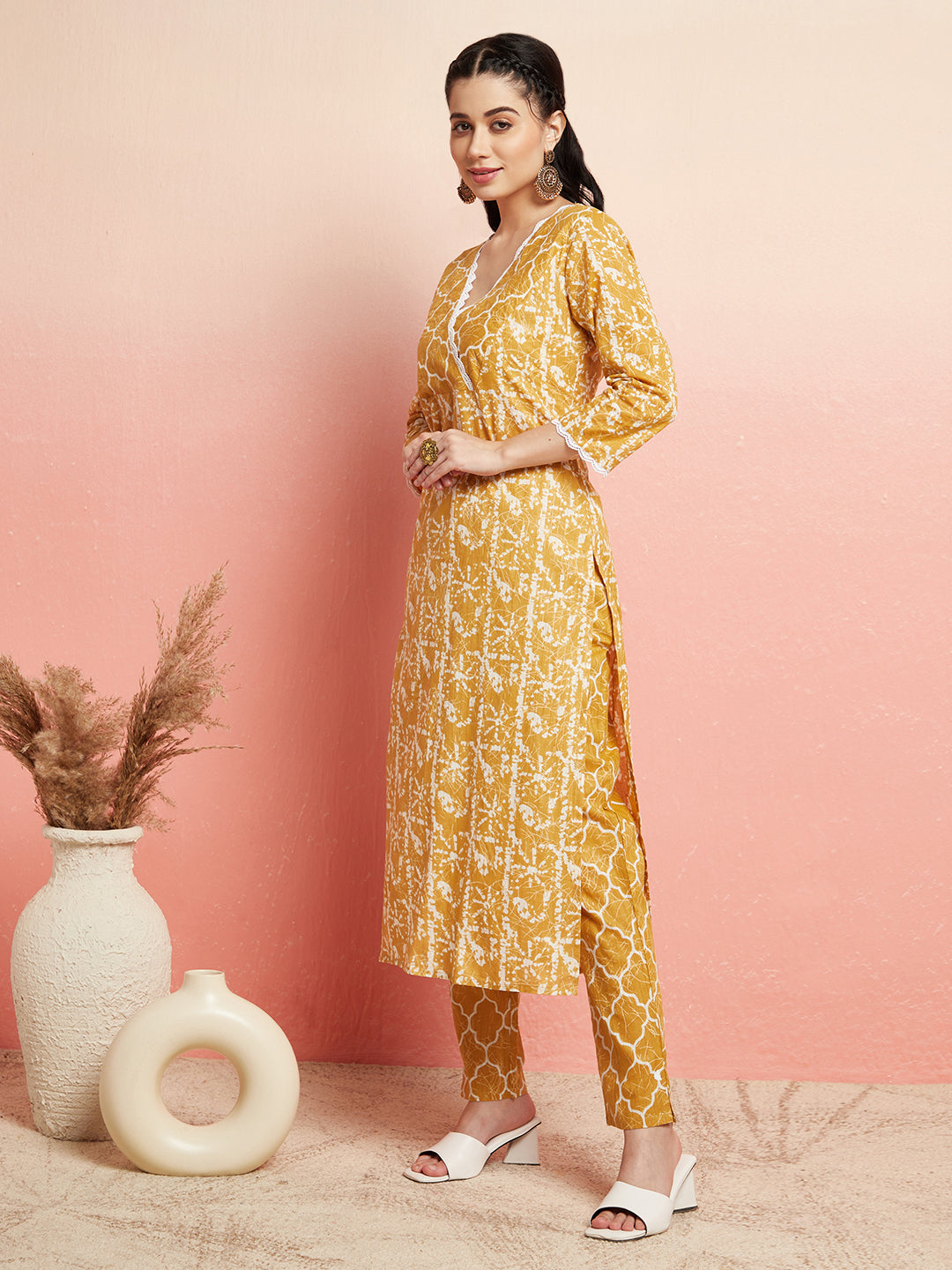 Mustard Printed Lurex Work Couple Combo