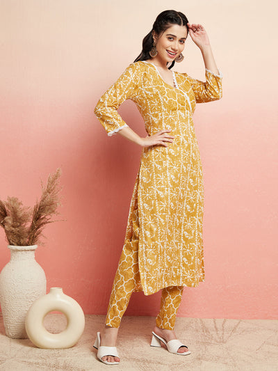 Mustard Printed Lurex Work Couple Combo