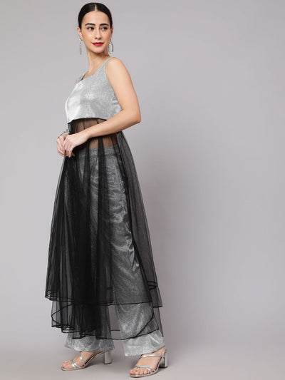 Silver & Black Embellished Layered Top With Palazzo